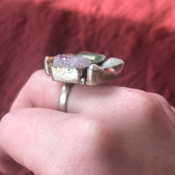 Sterling Silver Druzy Gem Statement Ring SZ9 - Picture 3 of 6